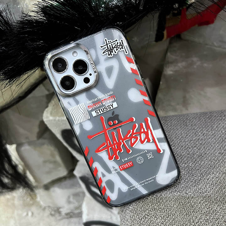 Stussy iphone15ケース 紫 ボーダー